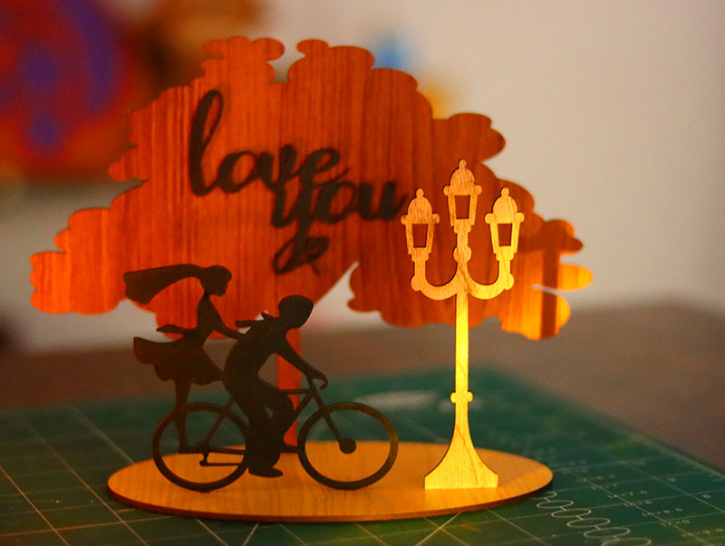 Laser Cut Happy Valentines Day Gift Couple Cycling Love Stand Decor