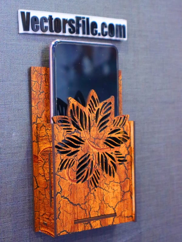 Laser Cut Wall Mounted Mobile Stand With Flower Design Phone Holder Dxf