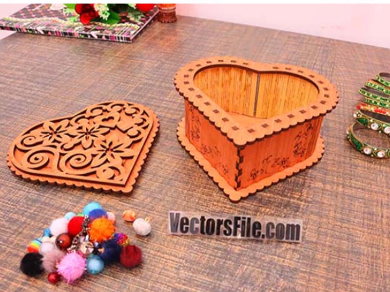 Laser Cut Heart Shape Wooden Gift Box Design