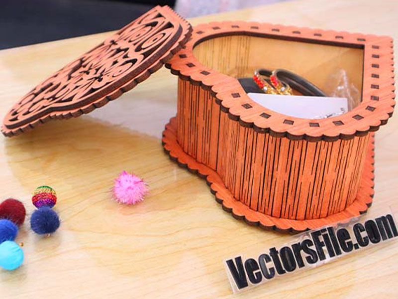 Laser Cut Heart Shape Wooden Gift Box Design