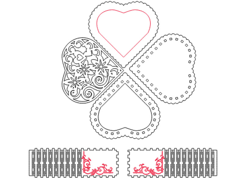 Laser Cut Heart Shape Wooden Gift Box Design