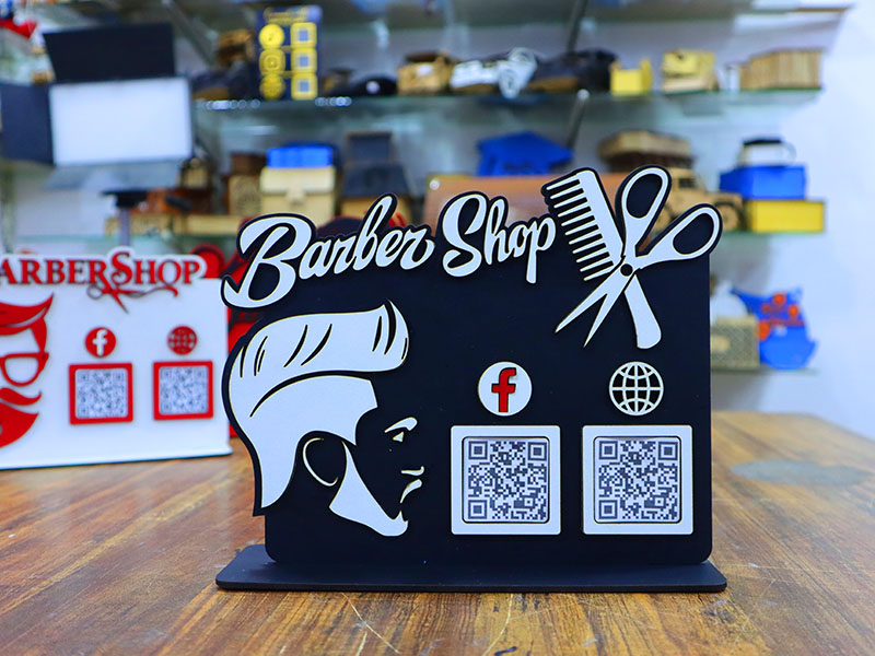 Laser Cut Barber Shop QR Code Stand Payment and Social Media Display ...