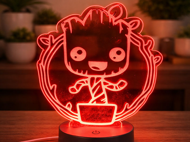 Laser Cut Acrylic Groot 3D LED Illusion Lamp LED Decorative Desk Light ...