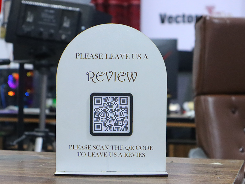 Laser Cut Custom QR Code Stand Feedback Payment or Social Media Display ...