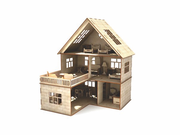 Laser Cut 3D Wooden Doll House CDR and DXF Vector File | Vectors File