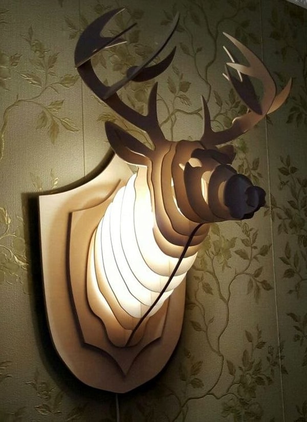 Laser Cut 3D Puzzle Wooden Lamp Decorative Wall Mounted Deer Head Model ...