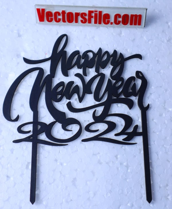 Laser Cut Happy New Year 2024 Cake Topper Design CDR and DXF File