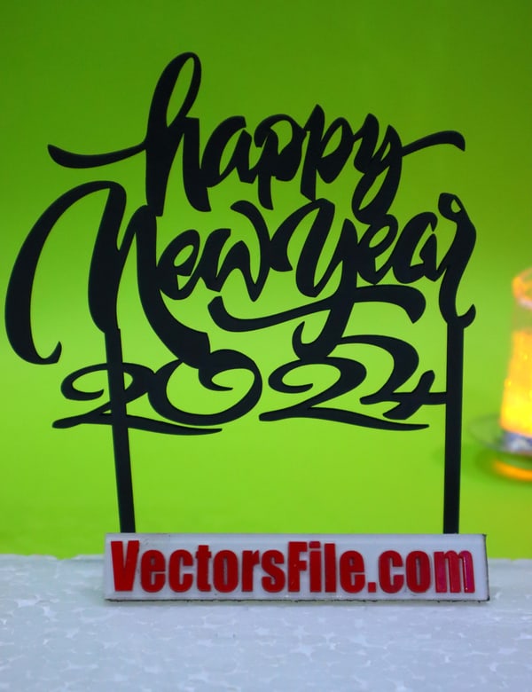 Laser Cut Happy New Year 2024 Cake Topper Design CDR and DXF File