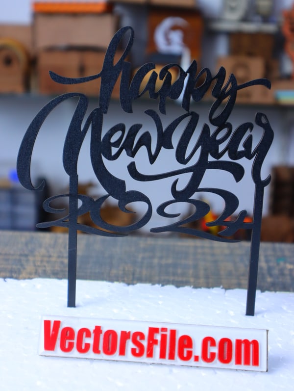 Laser Cut Happy New Year 2024 Cake Topper Design CDR and DXF File