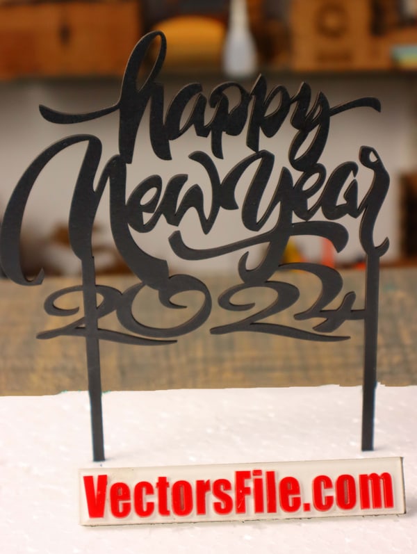Laser Cut Happy New Year 2024 Cake Topper Design CDR and DXF File