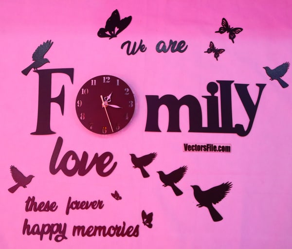 Laser Cut 3D Wooden Puzzle Family Wall Clock Room Decor Idea Clock Template DXF and CDR File