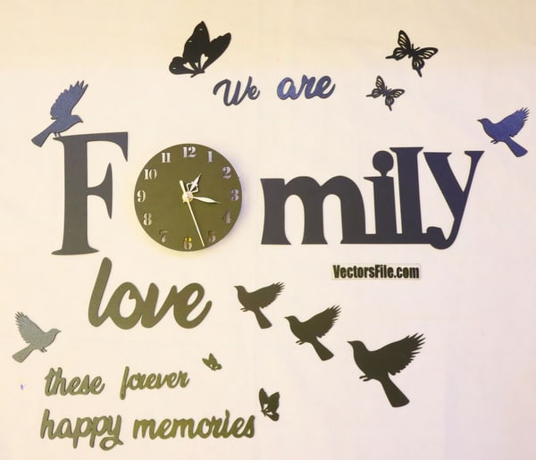 Laser Cut 3D Wooden Puzzle Family Wall Clock Room Decor Idea Clock Template DXF and CDR File