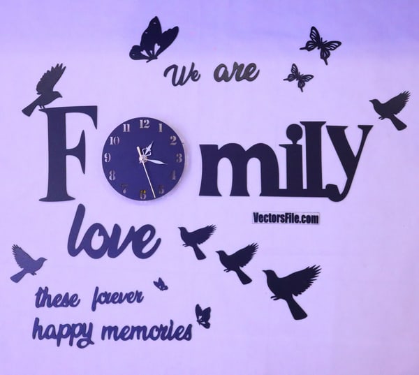 Laser Cut 3D Wooden Puzzle Family Wall Clock Room Decor Idea Clock Template DXF and CDR File