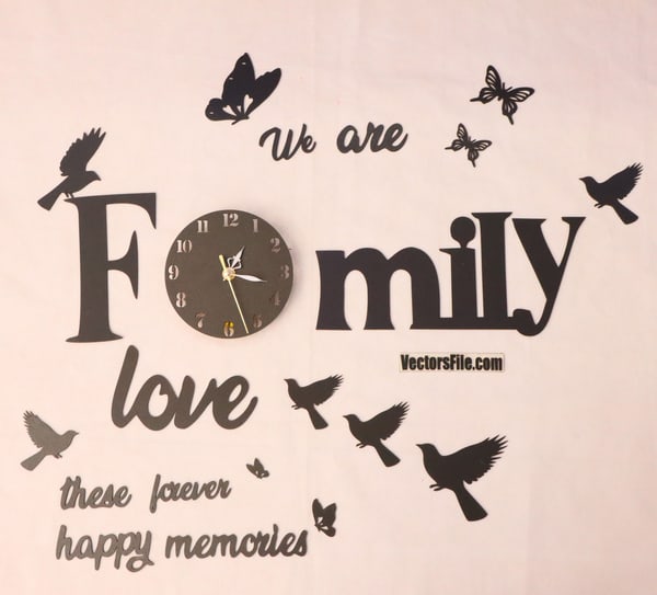 Laser Cut 3D Wooden Puzzle Family Wall Clock Room Decor Idea Clock Template DXF and CDR File