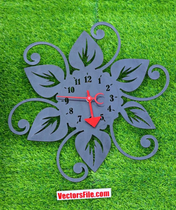 Laser Cut Round Wall Clock Flower Clock Design CDR and SVG Vector File