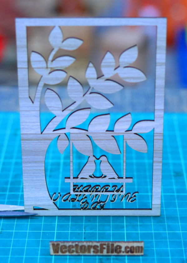 Laser Cut Wooden Card Design Happy Valentine Day Gift Card Idea DXF and CDR File