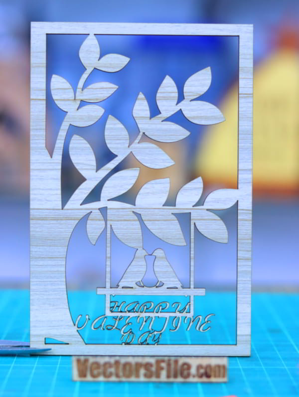 Laser Cut Wooden Card Design Happy Valentine Day Gift Card Idea DXF and CDR File