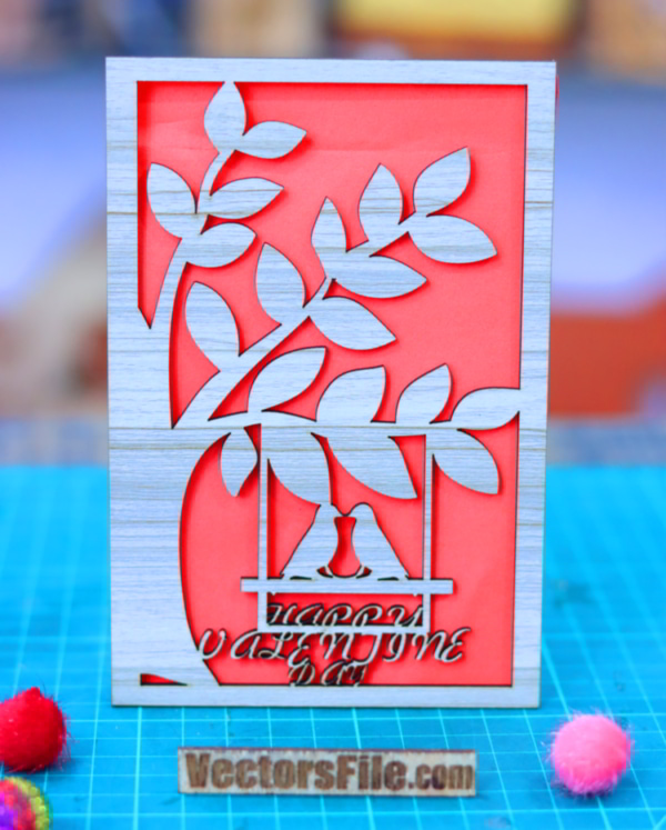 Laser Cut Wooden Card Design Happy Valentine Day Gift Card Idea DXF and CDR File