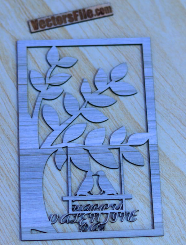 Laser Cut Wooden Card Design Happy Valentine Day Gift Card Idea DXF and CDR File