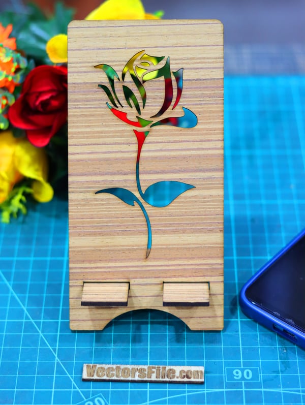 Laser Cut Wooden Mobile Holder Cell Phone Stand Flower Cut Phone Stand ...