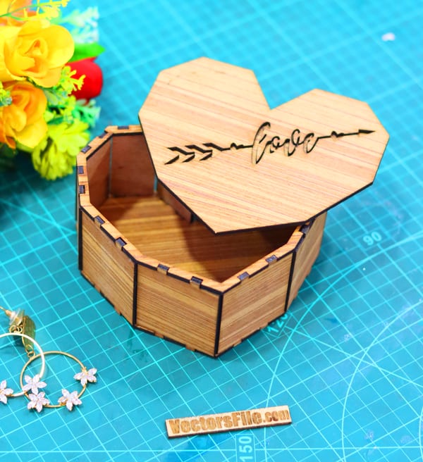 Laser Cut Heart Shape Gift Box Jewelry Box Valentine Day Box DXF and ...