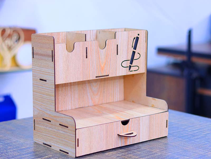 Laser Cut Pen Holder Wooden Office Desk Organizer with Drawer Pencil ...