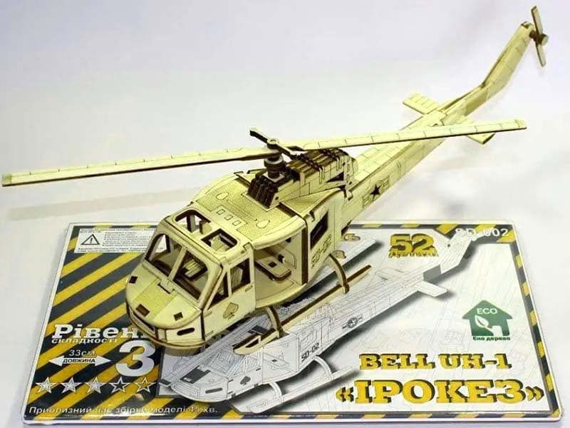 Laser Cut Bell Helicopter UH 1 Iroquois 3D Puzzle Model Kit Vector File