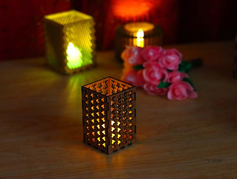 Laser Cut Tealight Box Candle Holder Christmas Decor