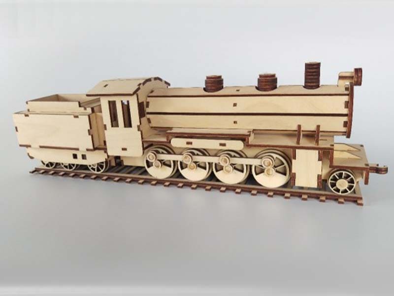 Laser Cut Steam Train with its Tender 3D Puzzle Model Vector File