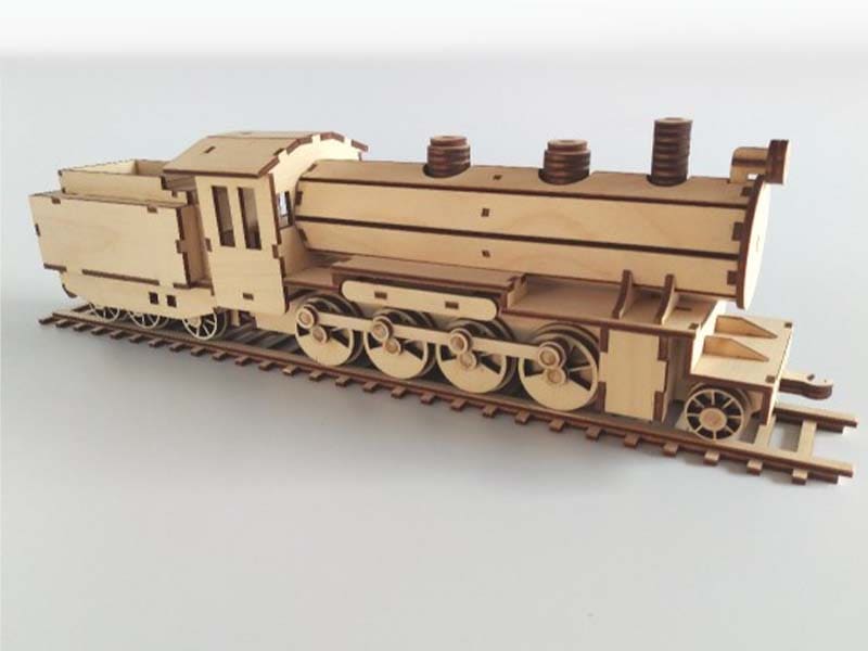 Laser Cut Steam Train with its Tender 3D Puzzle Model Vector File