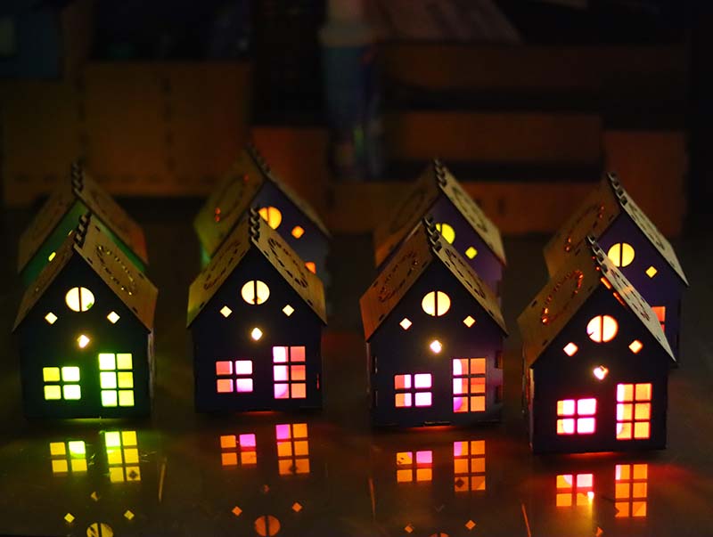 Laser Cut Miniature House Model Tealight Holder LED Lamp Design