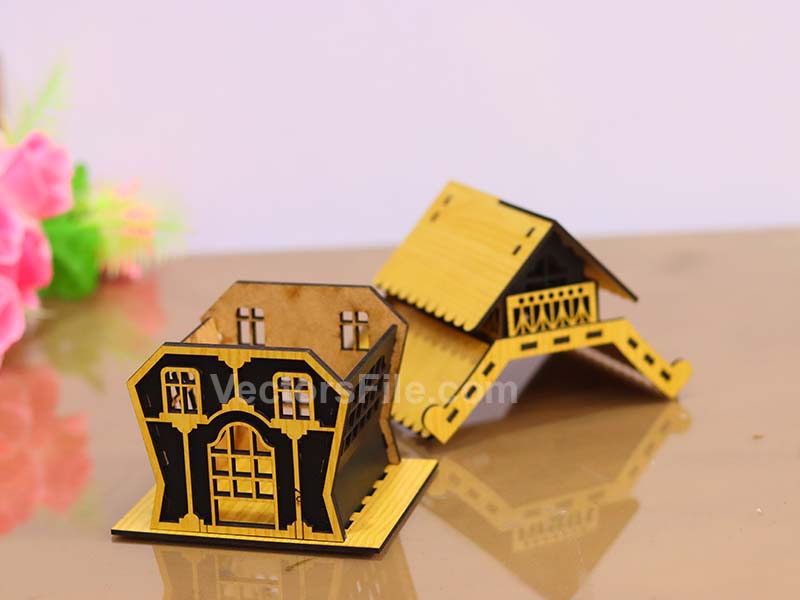 Laser Cut Dollhouse Plans Miniature House Tealight House Model