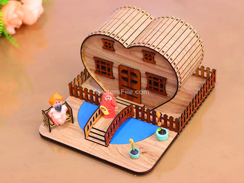 Laser Cut Miniature Dollhouse Model Wooden House Design