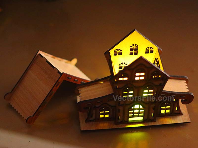 Laser Cut Christmas Houses Tealight Holder Wooden House Design