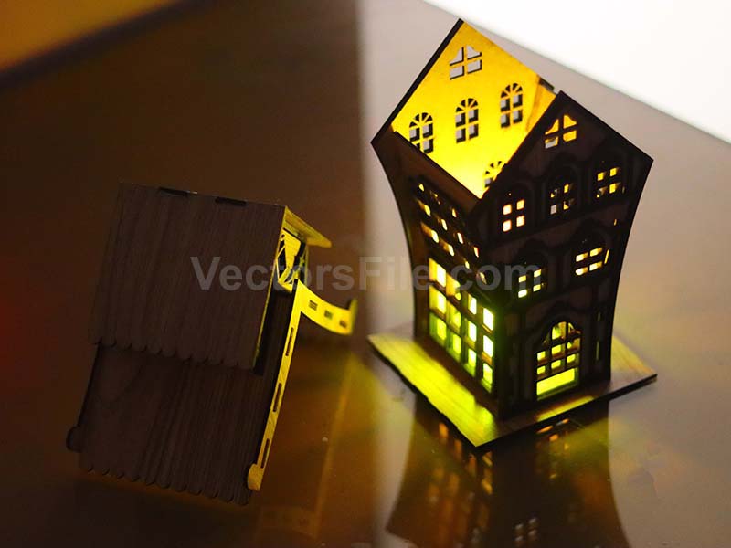 Laser Cut Wood Christmas House Tealight House for Decoration