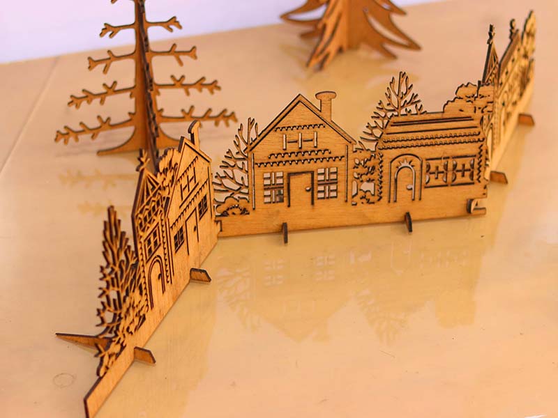 Laser Cut Christmas Village Scene for Decoration Idea