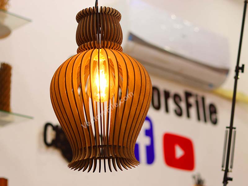 Laser Cut Hanging Lamp Wooden Pendant Night Light Lamp