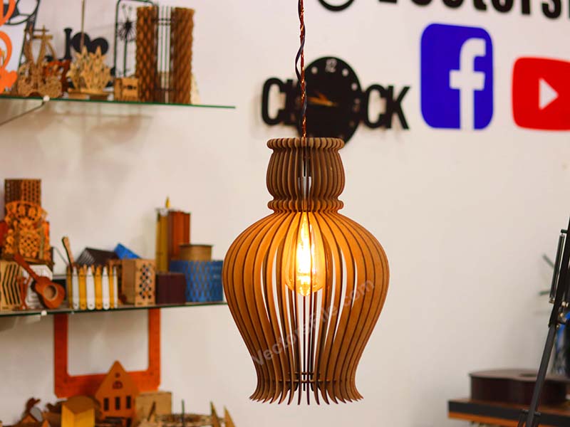Laser Cut Hanging Lamp Wooden Pendant Night Light Lamp