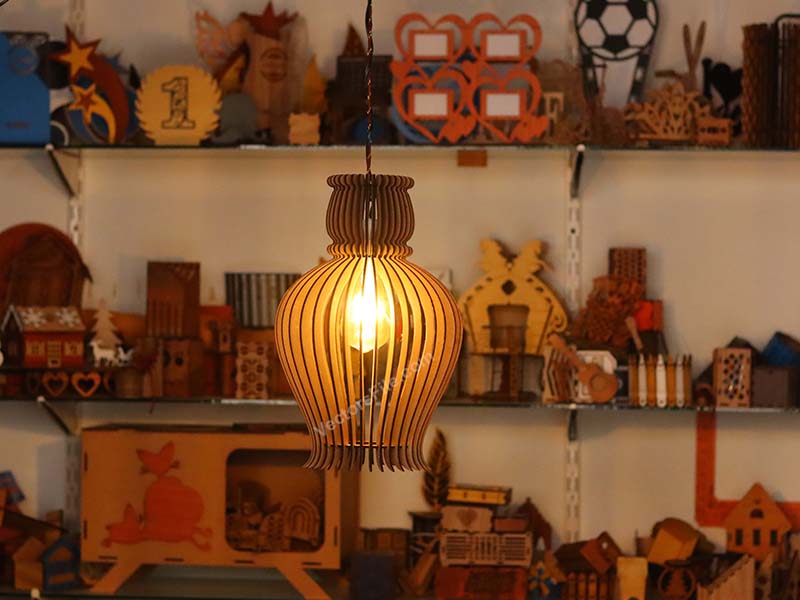 Laser Cut Hanging Lamp Wooden Pendant Night Light Lamp