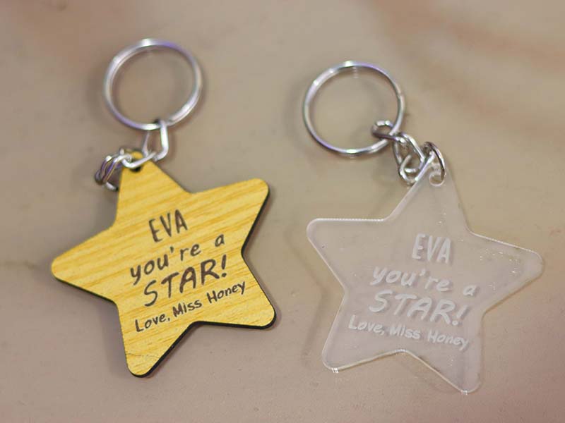 Laser Cut Customizable Christmas Keychain Gift Idea Star Keyring