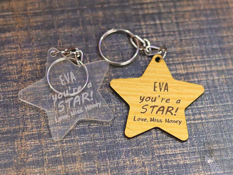 Laser Cut Customizable Christmas Keychain Gift Idea Star Keyring