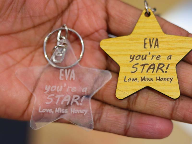 Laser Cut Customizable Christmas Keychain Gift Idea Star Keyring