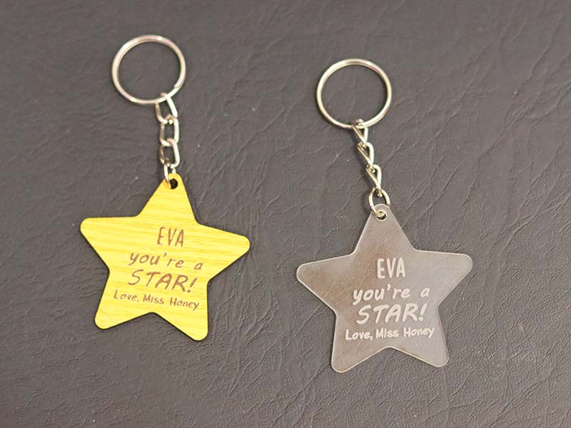 Laser Cut Customizable Christmas Keychain Gift Idea Star Keyring