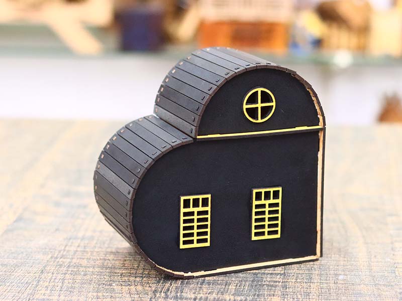 Laser Cut Heart Shape House Design Tealight Candle Holder