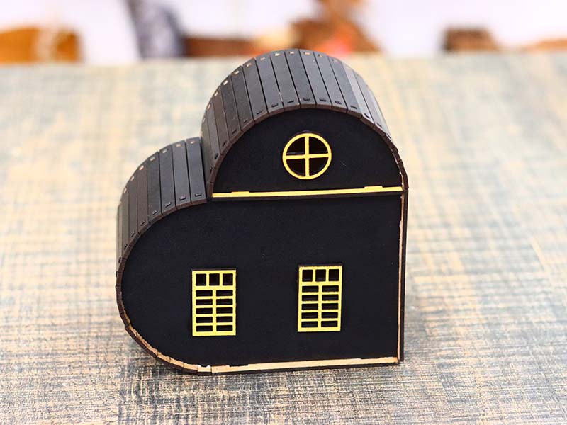 Laser Cut Heart Shape House Design Tealight Candle Holder