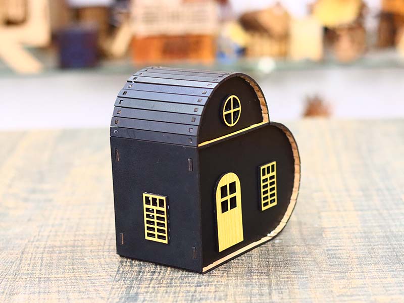 Laser Cut Heart Shape House Design Tealight Candle Holder