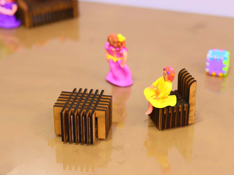 Laser Cut Dollhouse Furniture Miniature Chair and Table Set