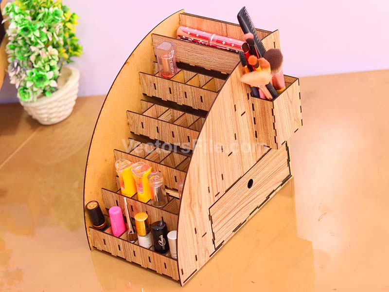 Laser Cut Makeup Organizer Lipstick Stand with Jewelry Box