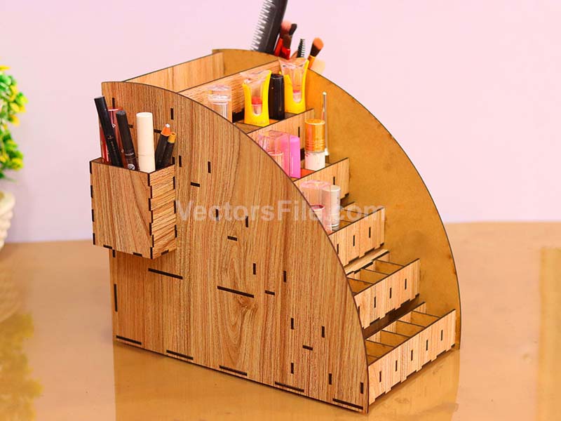 Laser Cut Makeup Organizer Lipstick Stand with Jewelry Box