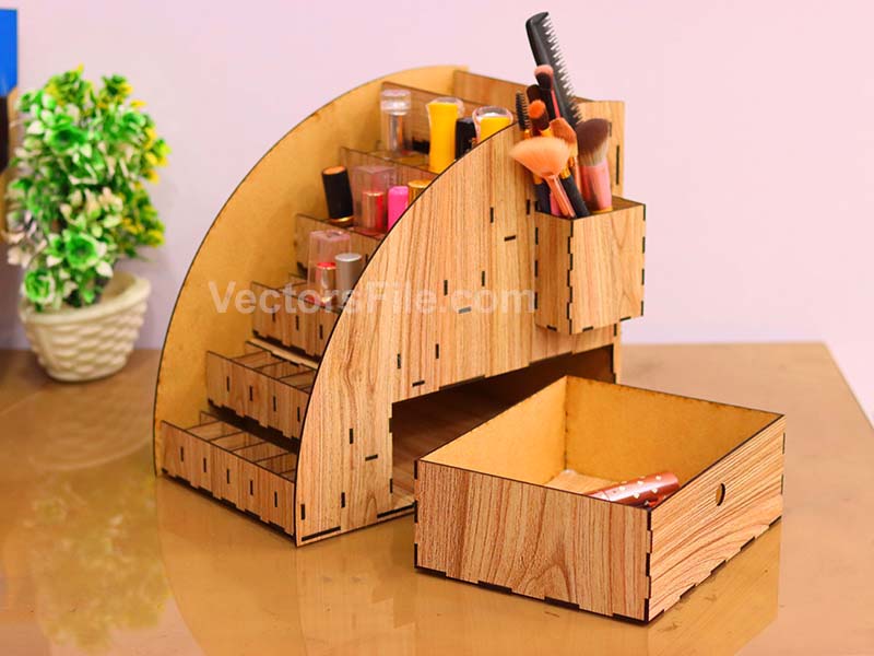 Laser Cut Makeup Organizer Lipstick Stand with Jewelry Box